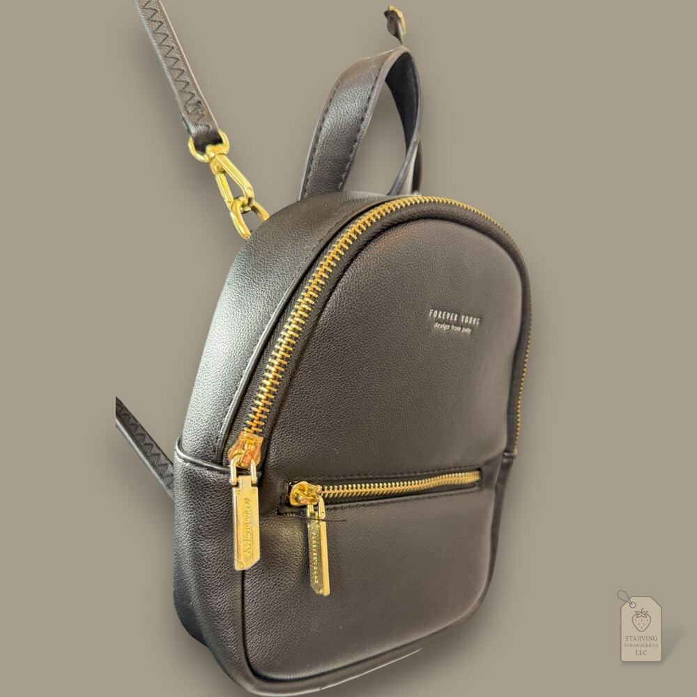Black Mini Backpack Convertible Crossbody Bag | Gold-Tone Hardware - Picture 3 of 5